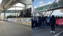 Vista del bloqueo total implementado por manifestantes en la Plaza de Cobro Tlalpan, estrangulando la circulación en ambos sentidos del Viaducto Elevado y la autopista.(Foto: Vista del bloqueo total implementado por manifestantes (Foto:@israellorenzana )