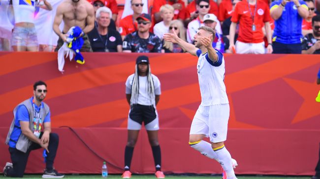 Bosnia festeja el primer gol luego de 12 años fuera de la Copa del Mundo. MexSport