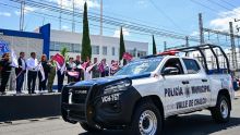 La gobernadora Delfina Gómez entregó 32 patrullas en Valle de Chalco