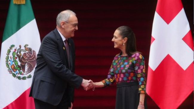 Sheinbaum recibe al Presidente de la Confederación Suiza, Guy Parmelin en Palacio Nacional. (especial)