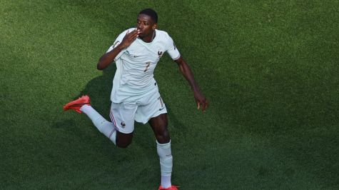 Ousmane Dembelé festeja gol ante Marruecos. EFE