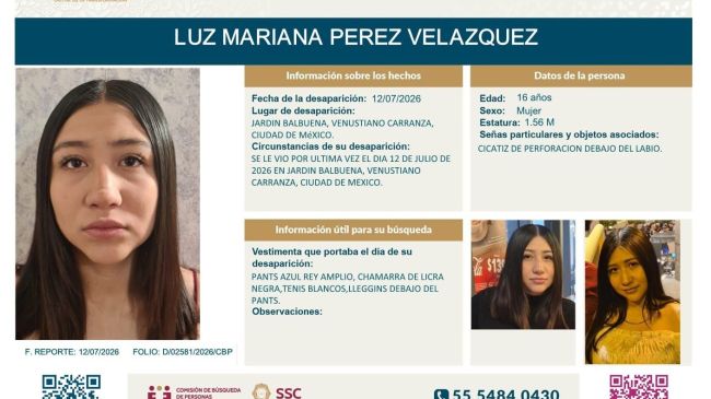 Buscan a Luz Mariana Pérez Velázquez Buscan a Luz Mariana Pérez Velázquez