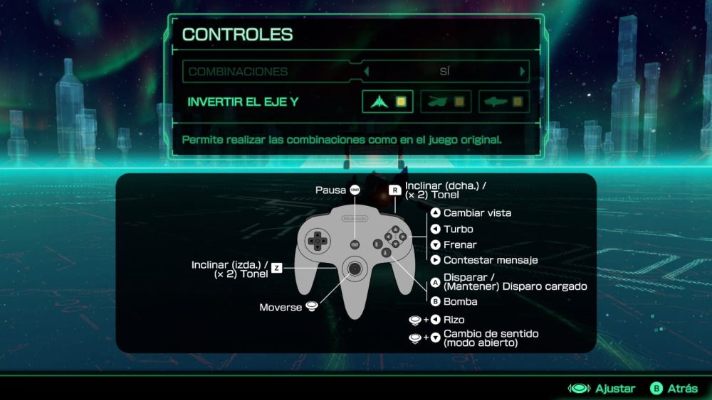 Captura de pantalla StarFox controles