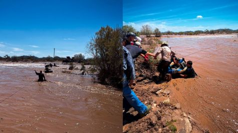 Intentan cruzar el vado de Las Cocheras y terminan atrapados por la corriente. (SSPC Sonora) Intentan cruzar el vado de Las Cocheras y terminan atrapados por la corriente. (SSPC Sonora)