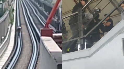 Un hombre subió al techo de un tren y caminó por las vías de la Línea B del Metro CDMX, provocando un corte de energía, suspensión parcial del servicio y retrasos de hasta 30 minutos. (Foto: Captura de pantalla / Especial)