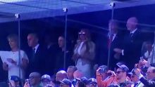 El mandatario estadounidense, Donald Trump, arribó al complejo deportivo en helicóptero bajo un estricto protocolo de seguridad y se ubicó junto al dirigente de la FIFA, Gianni Infantino (Foto: Especial)