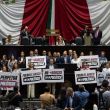 La bancada panista subió a tribuna con pancartas contra Rubén Rocha (Foto Cuartosucro) Moya