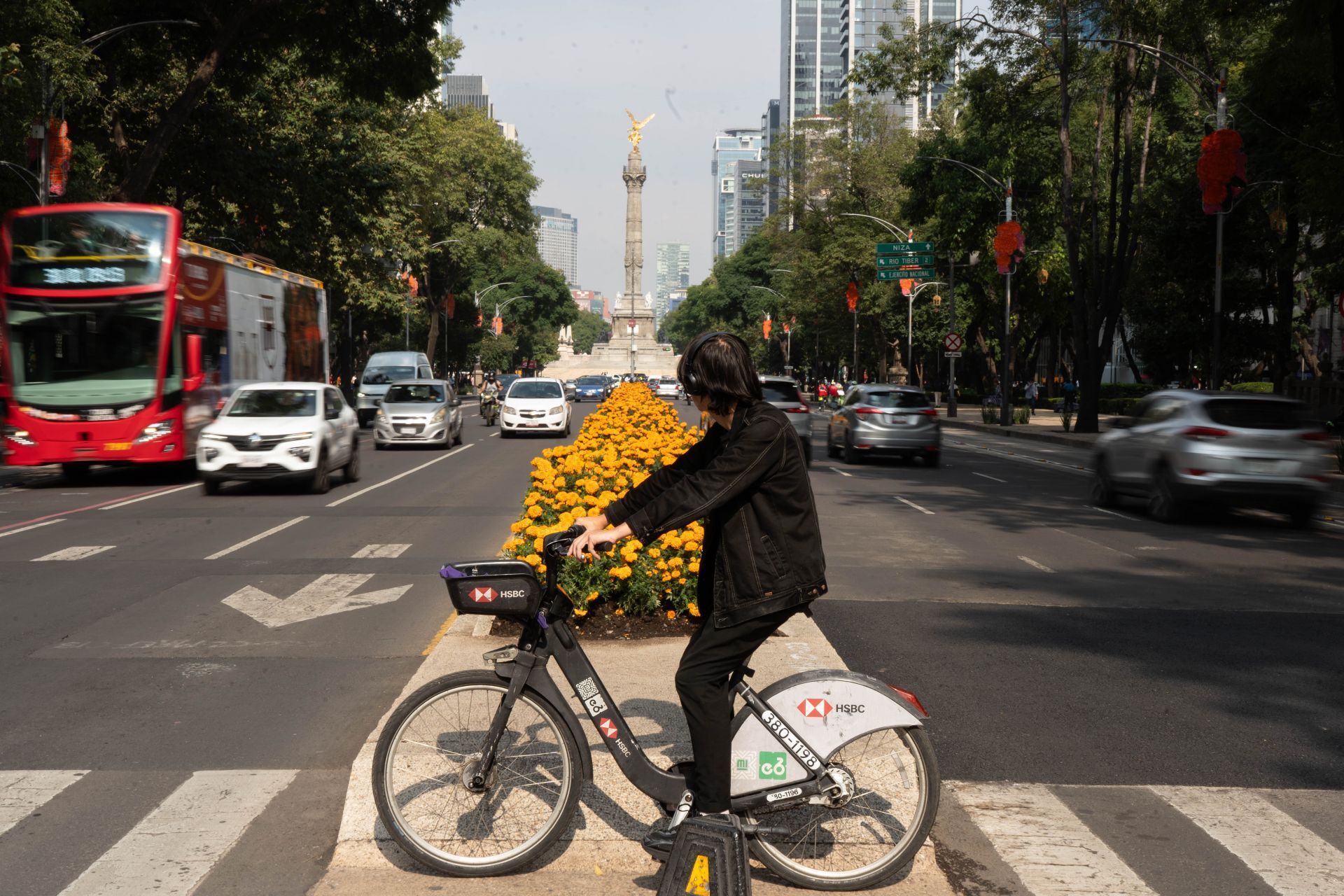 Ciclistas y transeúntes disfrutan de la decoración alusiva a las fechas.   (Foto: Camila Ayala Benabib / Cuartoscuro)