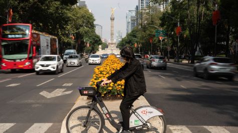 Ciclistas y transeúntes disfrutan de la decoración alusiva a las fechas.   (Foto: Camila Ayala Benabib / Cuartoscuro)